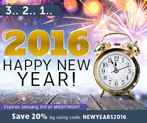 Happy New Year! We are offering 20% off your purchase, exclusions may apply. #Happy2016 #HappyNewYear #sales