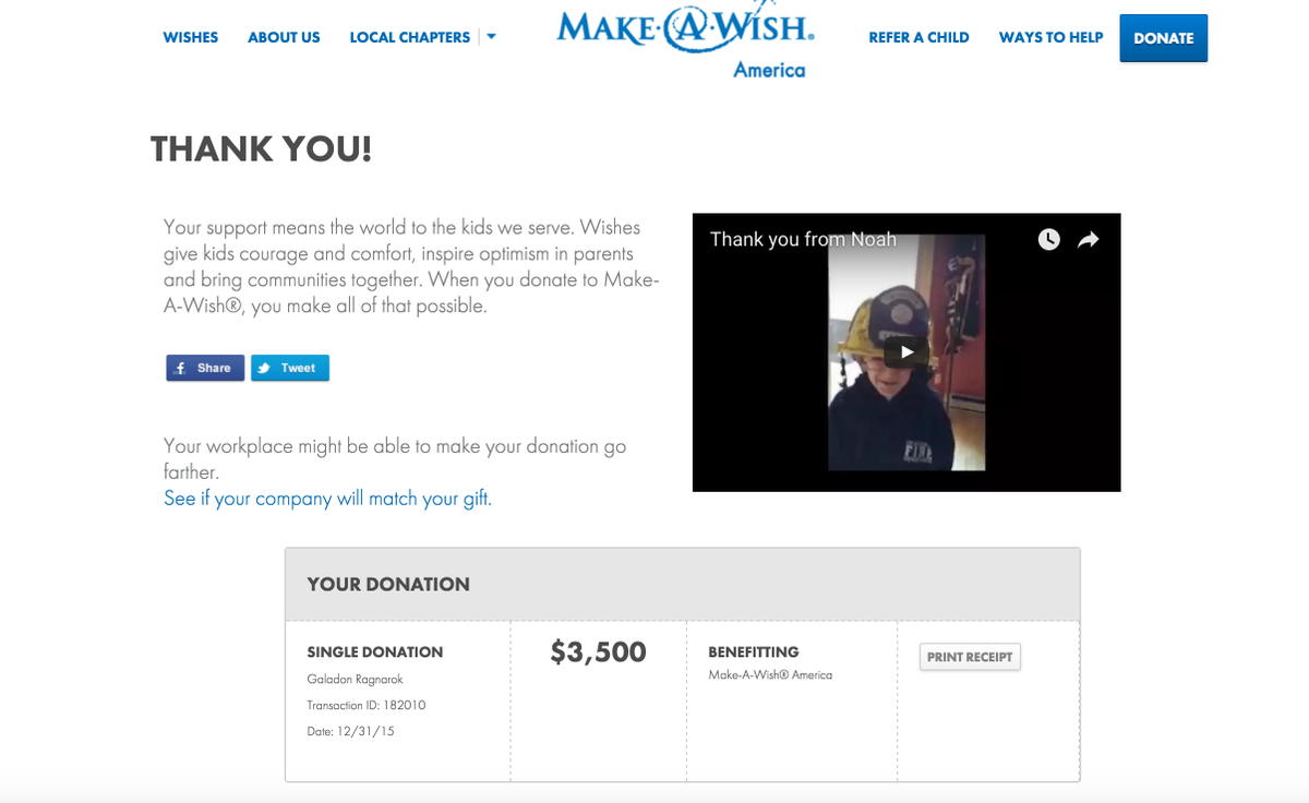 Special thanks to ALL who made this possible! $3,500 to <a href="/MakeAWish/">Make-A-Wish America</a> thanks to all of your <a href="/Kamcord/">Kamcord</a> stream donations!