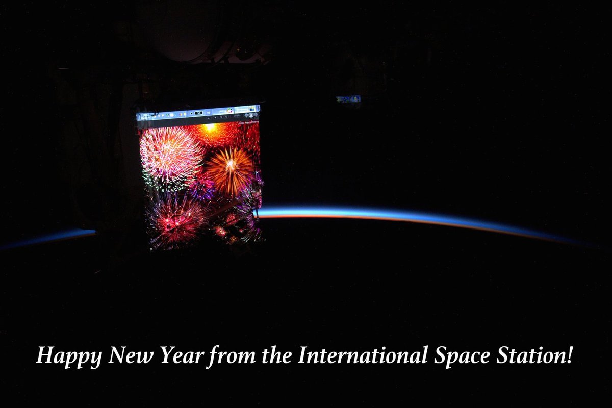 It's begun! Fireworks projected outside space_station. Here's to a