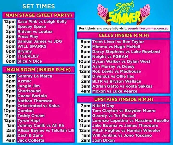 ollie_iles's tweet photo. SLS Set times! Keen as to play #Melbourne #edm #keen #willsparks #tigerlily @djtigerlily @WillSparks @Bryndodo https://t.co/yezPuMLVen