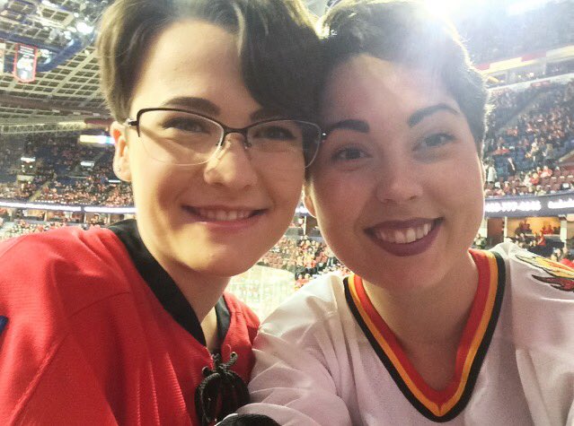 maddygervais's tweet photo. Ready for the game! #nhlflames #goflamesgo #sisters https://t.co/SHXcQA8TeS