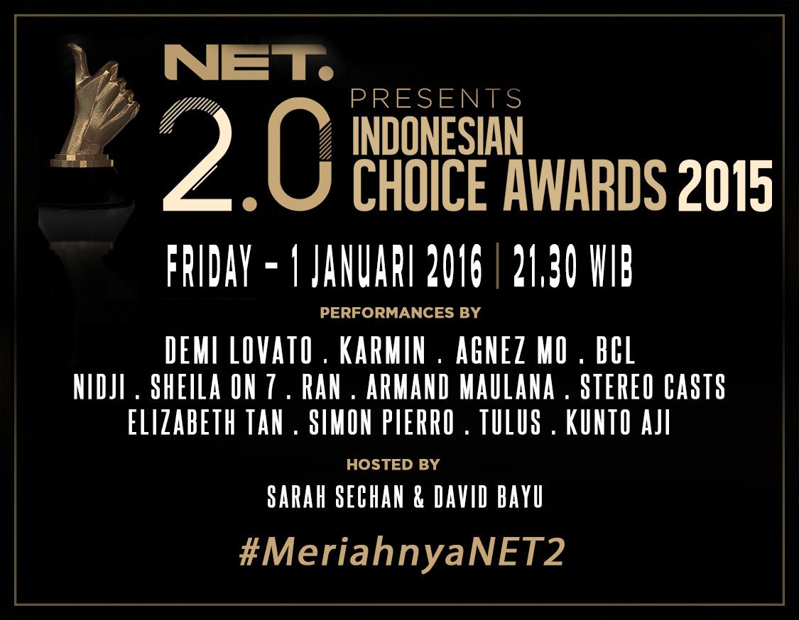 mdtvindonesia's tweet image. RETWEET! Saksikan kembali &quot;NET. 2.0 presents Indonesian Choice Awards 2015&quot; malam ini pkl 21.30 WIB. #MeriahnyaNET2