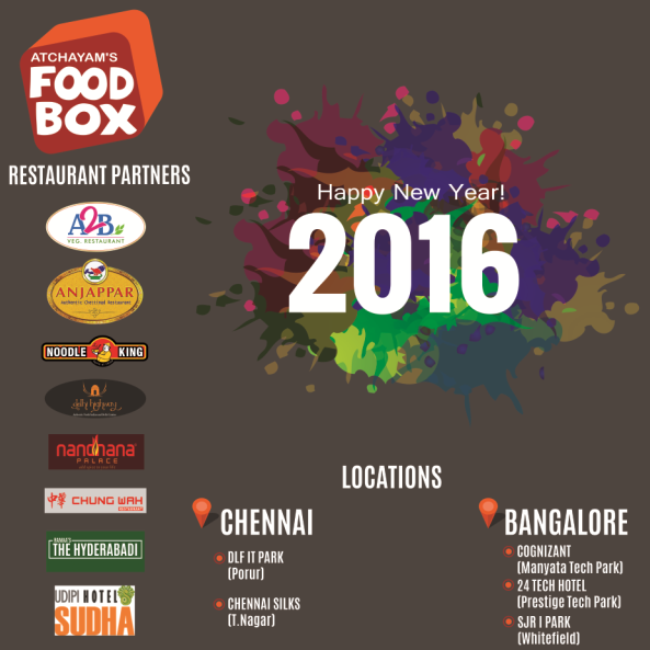 aFoodbox's tweet photo. Atchayam's FoodBox wishing you a very happy &amp; a prosperous New Year 2016 to all our lovable customers &amp; Restaurants https://t.co/TsFAB7Ad32