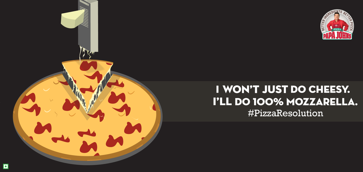 PapaJohnsIN's tweet photo. A better year deserves better cheese. Tweet your #PizzaResolutions for the year 2016. https://t.co/czGYymgFsx
