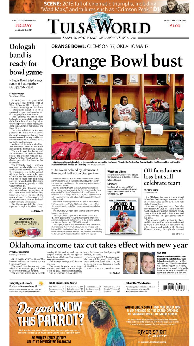 mikesimonsphoto's tweet photo. Good stuff @IanMaule and @tulsaworld @TWSportsExtra @k8tmac #sooners #ou #ClemsonvsOU #ClemsonTigers https://t.co/ezjvaJqSbR