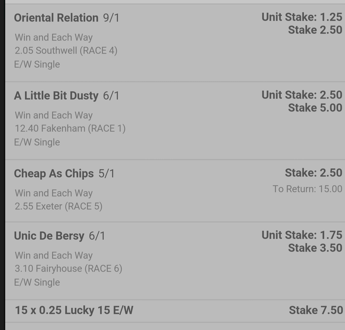 HorseTipsUk1's tweet photo. 4 big priced and in a ew lucky enough 15.
Top two horses are tracker horses of ours.
#HTUK1 https://t.co/Gzx9iUvhZn