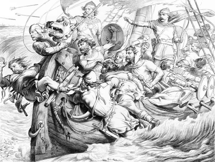 WakeHereward's tweet photo. #Hereward and his #BandOfMen landing on #Flanders shore. #HCSelous (1870). https://t.co/A1uNRnu2c5