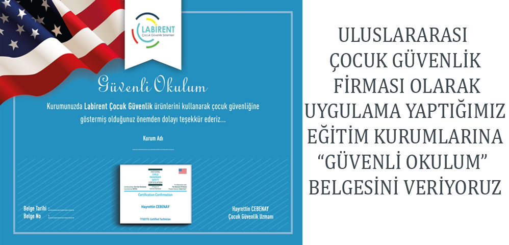 PROFESY ÇOCUK GÜVENLİK HİZMETİ VEREBİLMEK İÇİN ULUSLARARASI ÇOCUK GÜVENLİK SERTİFİKASI ALDIK
labirentcocukguvenlik.com