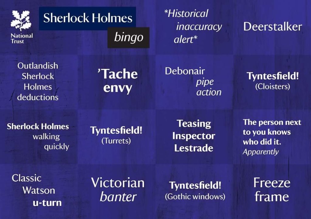 TyntesfieldNT's tweet photo. We've got our @Sherlock221B bingo card ready for tonight :) https://t.co/TRhVwm81Ox