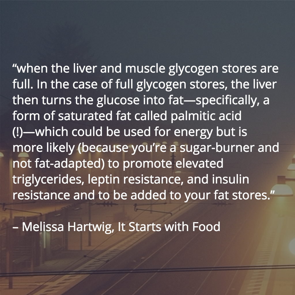 Whole30org's tweet photo. “when the liver and muscle glycogen stores are full... the liver then turns the glucose into fat..." https://t.co/O0Fn0FYsXe