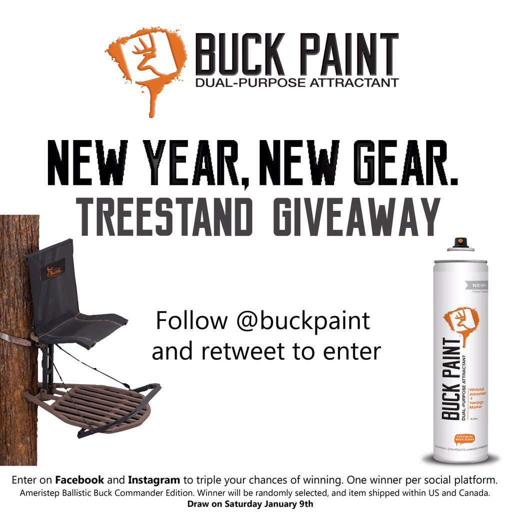 BuckPaint's tweet photo. NEW YEAR, NEW GEAR! 
Buck Paint is giving away 3 treestands to our friends. Retweet and follow to enter. 
#HNY2016 https://t.co/HXZ2B4BJ6x