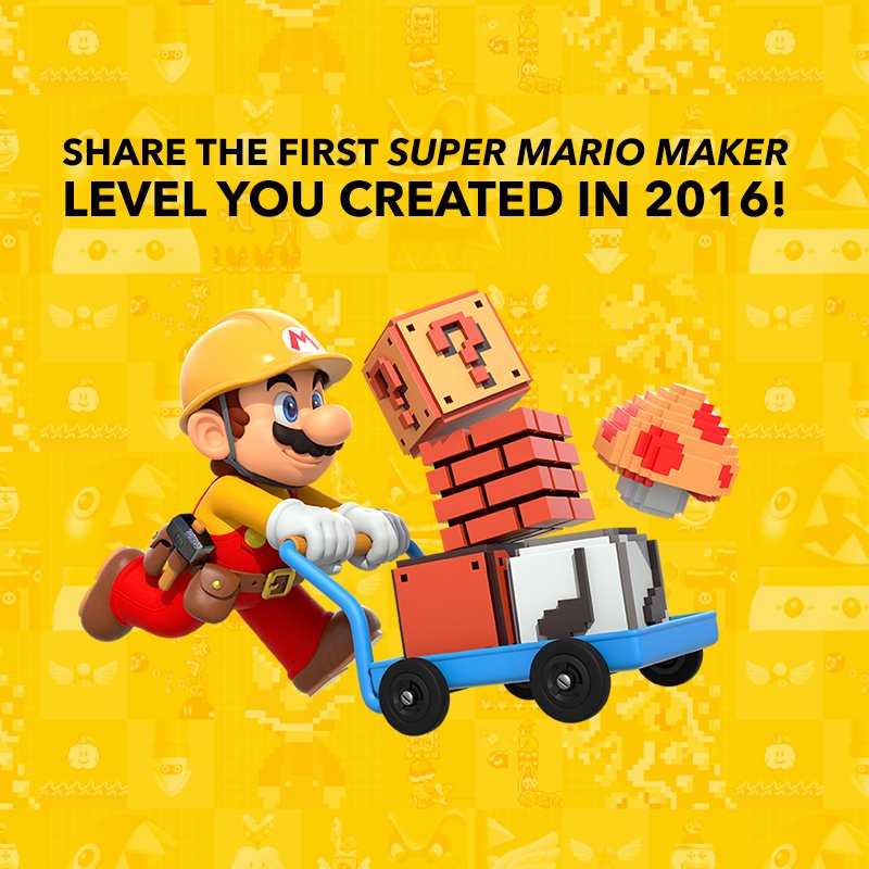 NintendoAmerica's tweet image. New Year, new levels! Share the first #SuperMarioMaker level you created in 2016!