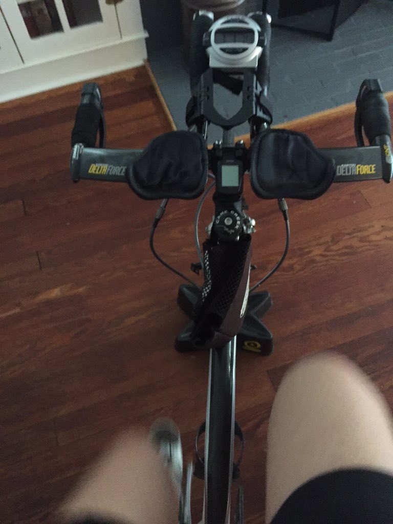 1.5 hr trainer ride w/a 4 mile run.  I hate winter time.