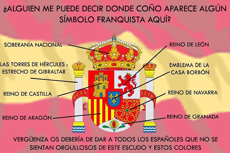 FamiliaEspanola's tweet photo. ¿Alguien me puede decir dónde coño aparece algún símbolo franquista en la bandera de España? https://t.co/Rn37h0gRKw