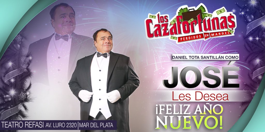 LosCazafortunas's tweet photo. #SuperComedia #LosCazafortunas HOY #01E 23h #REFASI @TotaSantillan será esta noche #José y te desea un genial #2016 https://t.co/NWJ52KYjB5