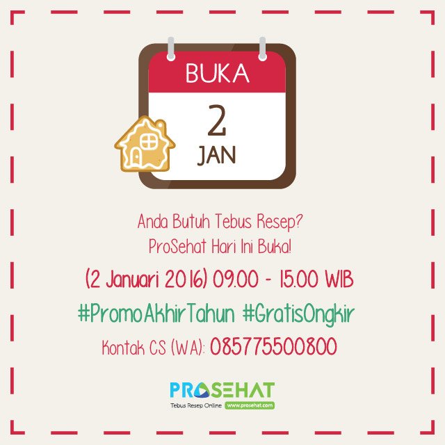 Hari ini BUKA. Bantu rekan yg perlu tebus resep/obat rutin. Install ProSehat dari PlayStore app.prosehat.com