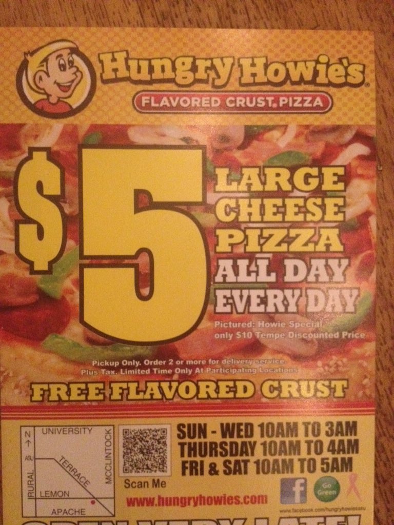 Howies_Tempe's tweet photo. New Tempe hungry howies Twitter up and running!! Watch out for howies hot promos #asu #hungryhowies #pizza #newyears https://t.co/nOLU2MWYjf