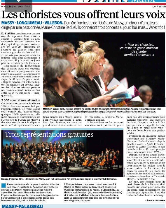 En Une <a href="/LeParisien_91/">Le Parisien | 91</a> ls 3 concerts du Nouvel an offerts <a href="/Europ_Essonne/">Europ'Essonne</a>  qui ont rassemblé plus de 2 500 spectateurs