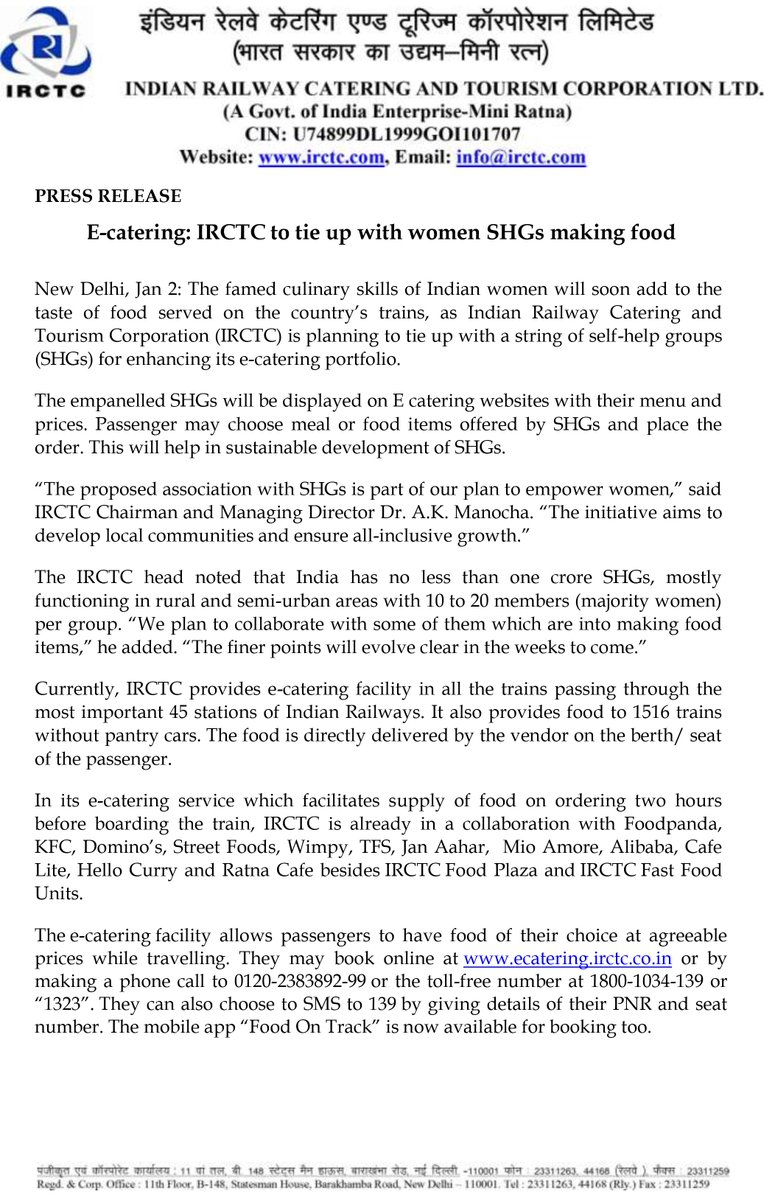 PRO-IRCTC (@irctcpro) on Twitter photo #RCTC to tie up with #women #SHGs making food <a href="/sureshpprabhu/">Suresh Prabhu</a> <a href="/IRCTC_Ltd/">IRCTC LTD</a> #RCTC to tie up with #women #SHGs making food <a href="/sureshpprabhu/">Suresh Prabhu</a> <a href="/IRCTC_Ltd/">IRCTC LTD</a>