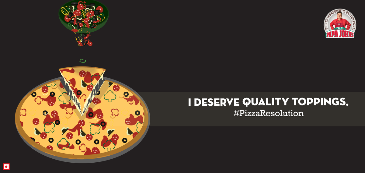 PapaJohnsIN's tweet photo. You deserve a better pizza! Tweet your #PizzaResolutions for 2016. https://t.co/Ziu8gYKmT6
