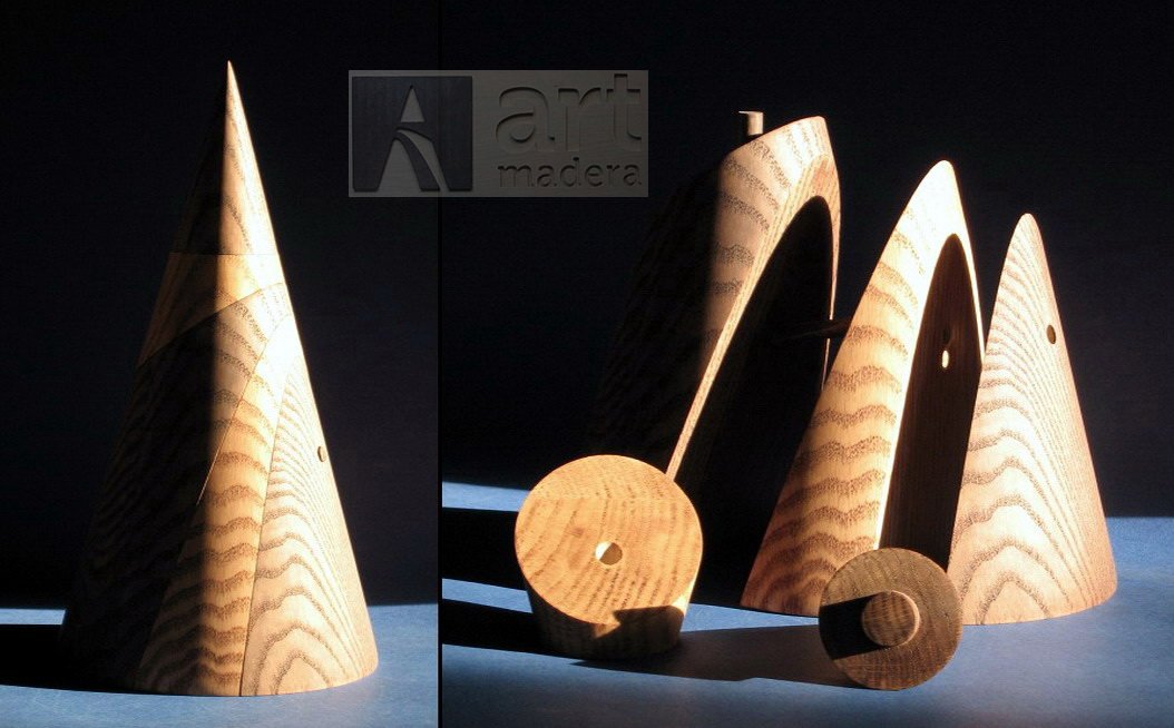 artmadera's tweet photo. Secciones cónicas; sezioni coniche; dissectible wood cone, Cono di Apollonio.  Kegelschnitte, sections coniques https://t.co/2xydwVDwR9