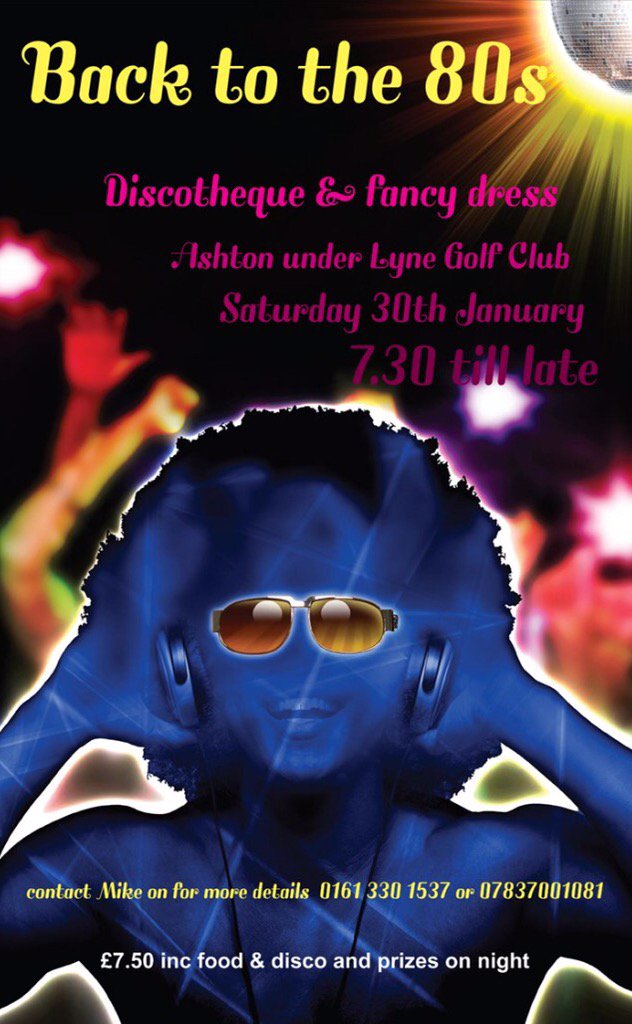 Tickets on sale from the bar <a href="/AULGC/">Ashton under Lyne GC</a> from Wednesday, going to be great night #backtothe80s