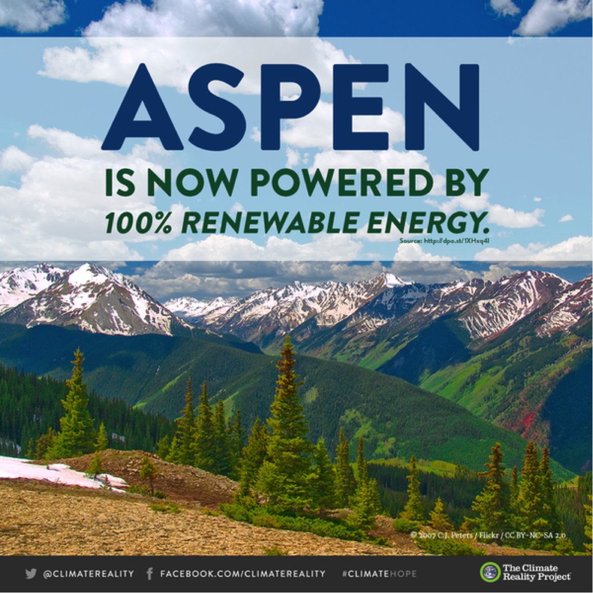 ClimateReality's tweet photo. #ClimateFact: In 2015, Aspen became the third US city to go 100% renewable #ClimateHope https://t.co/AjhaT2H3YM
