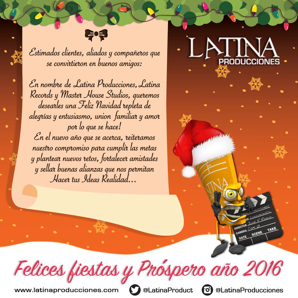 LatinaProduct's tweet photo. De parte de todo el equipo de Latina Producciones esperamos que este 2016 este lleno de éxitos para todos ustedes. https://t.co/TGDDZ4tSvw