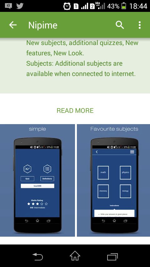 Nipime v1.4 now available on <a href="/GooglePlay/">Google Play</a> 

#edTech quizApp @edumeksys 

Feel the power.