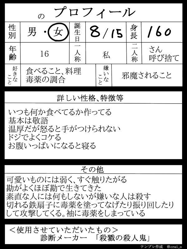 トアるふぁ 殺戮の天使眼球部 テンプレお借りしました ヽ ノ 普通にオリキャラ作ってしまった コレジャナイ感はんぱねぇ T Co Kyhwj8r75g Twitter