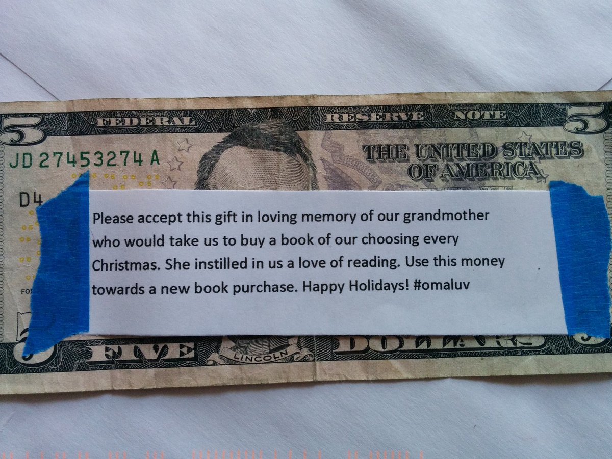 zannah42's tweet photo. Found in a copy of @TheBloggess 's #FuriouslyHappy we bought for our SIL. Will pay it forward when we donate books. https://t.co/jVbn3EbSCl