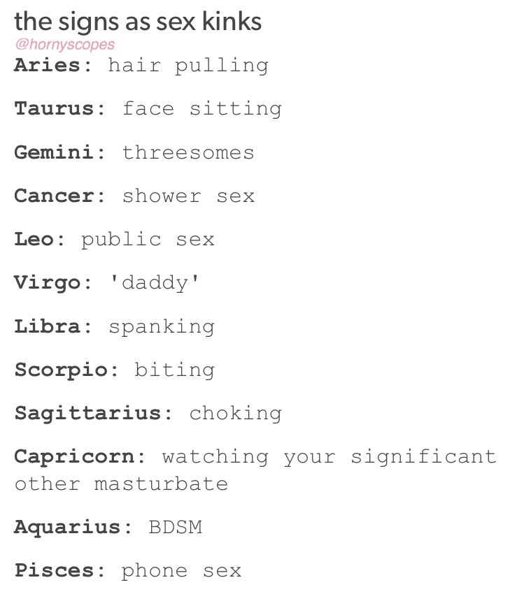 Girl From Mars On Twitter The Signs As Sex Kinks Qmvttrjg8i 