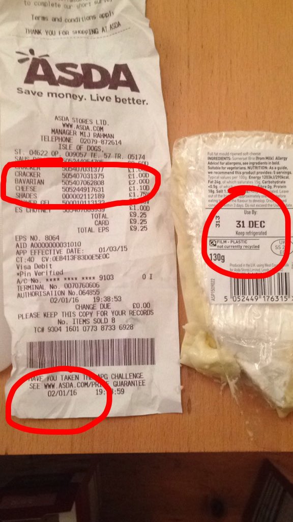 Haynesinatorr's tweet photo. @asda sold us some out of date cheese today @AsdaServiceTeam https://t.co/q6NfBNWBTO