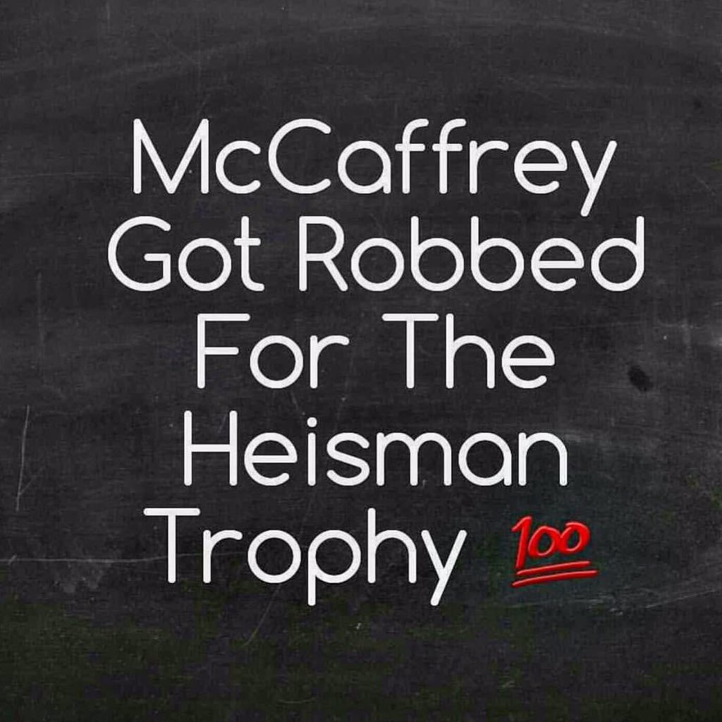 CMcCaffrey_5's tweet photo. Retweet and follow if you agree 🏈💯🔥 #ChristianMcCaffrey #Heisman #Stanford https://t.co/AQN3KRJ6lV