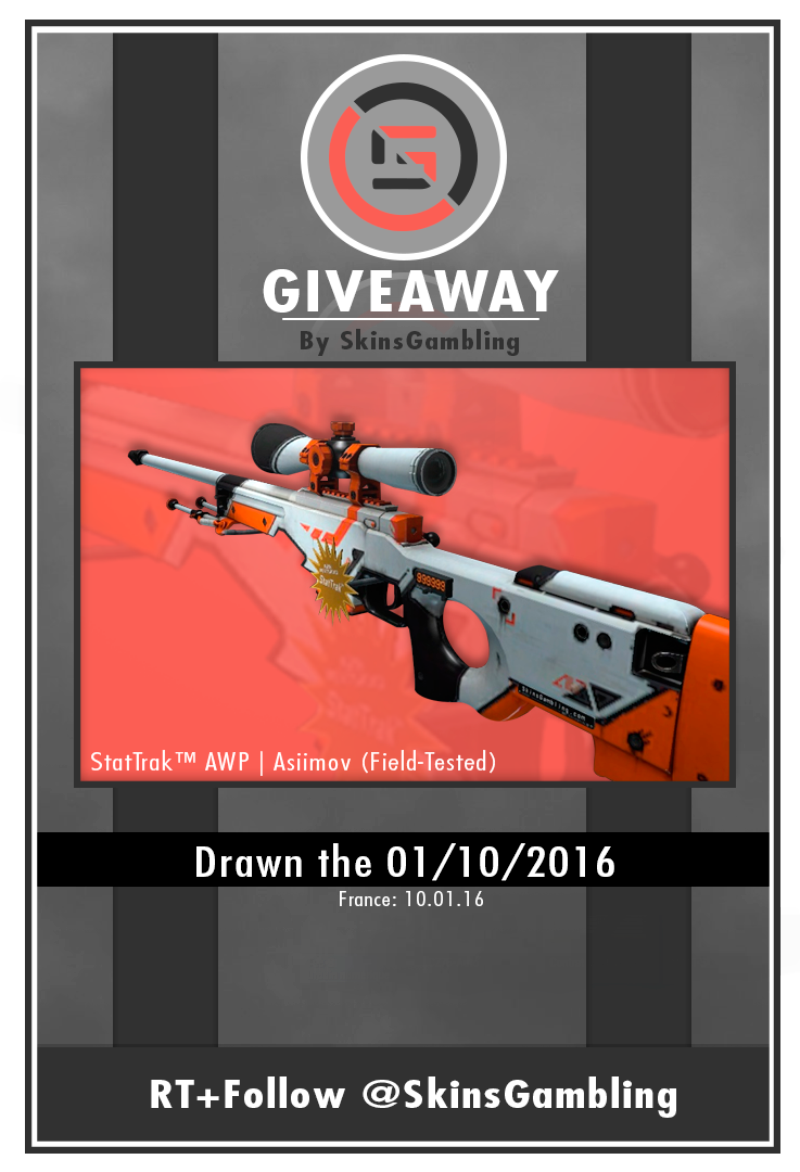 SkinsGambling's tweet photo. RT + FOLLOW @SkinsGambling to get a chance to win a ST AWP Asiimov ! Drawn the 01.10.2016 https://t.co/Rrccy6jHhQ