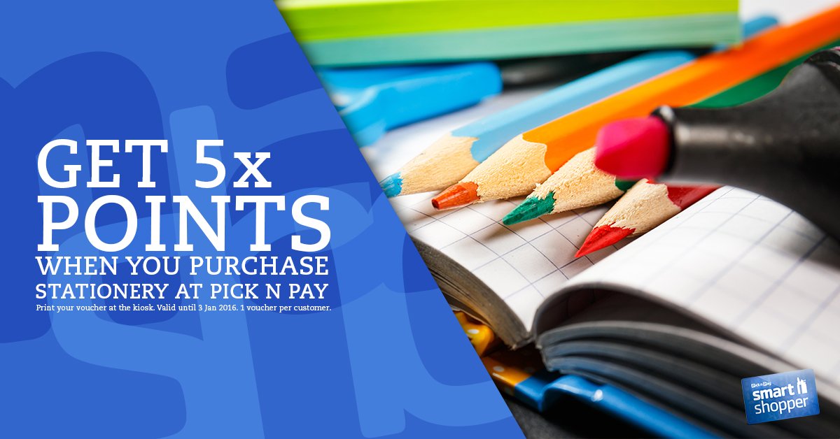 PicknPay's tweet photo. Today is your last day to get 5x points on stationery at PnP! ✏✂ https://t.co/JjoyNLgDZB https://t.co/yIVFMPOkcL