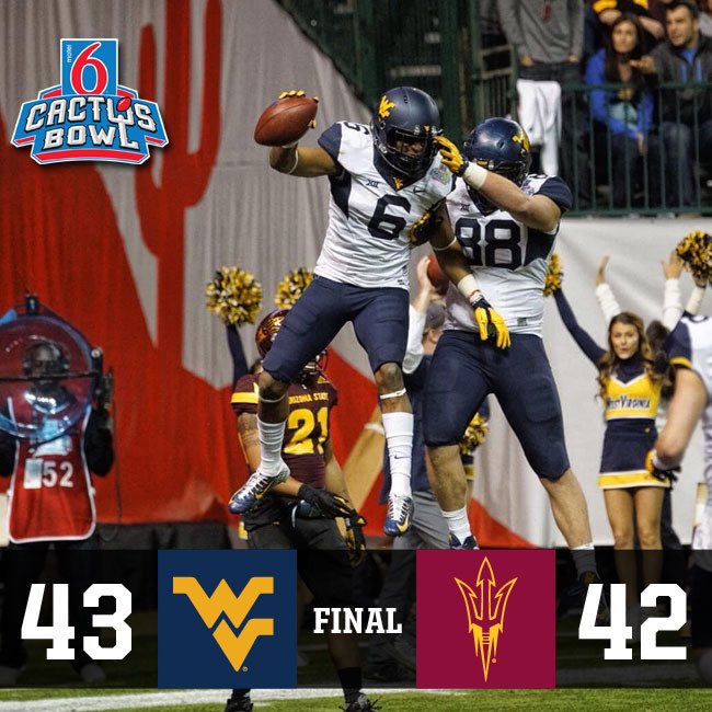 thecactusbowl's tweet photo. West Virginia University, your #CactusBowl Champions! https://t.co/9m60vDhhJy