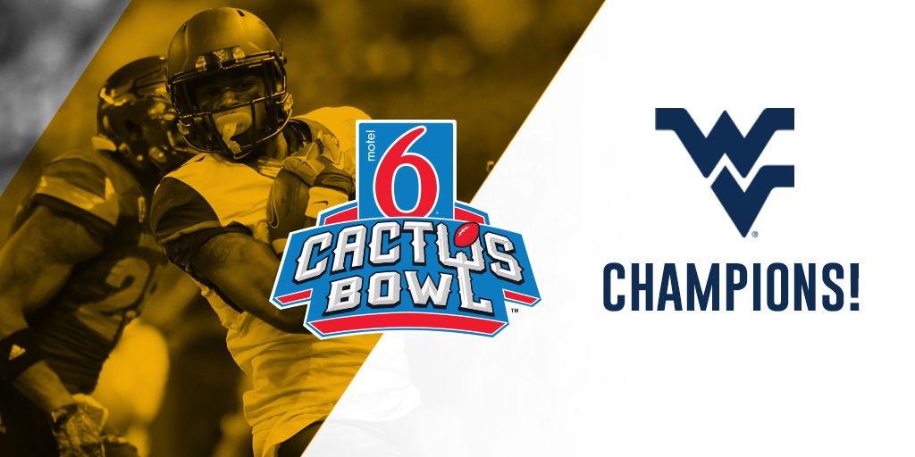 WVUfootball's tweet photo. The Mountaineers are @Cactus_Bowl Champions! West Virginia defeats Arizona State, 43-42. 🌵 #HailWV https://t.co/MyH03G5eJS