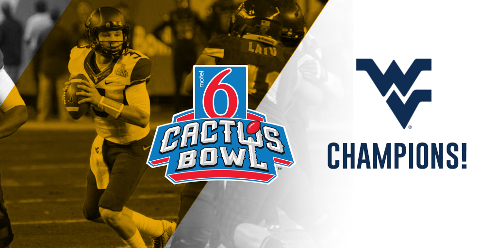 WVUfootball's tweet photo. The Mountaineers are @Cactus_Bowl Champions! West Virginia defeats Arizona State, 43-42. 🌵 #HailWV https://t.co/MyH03G5eJS