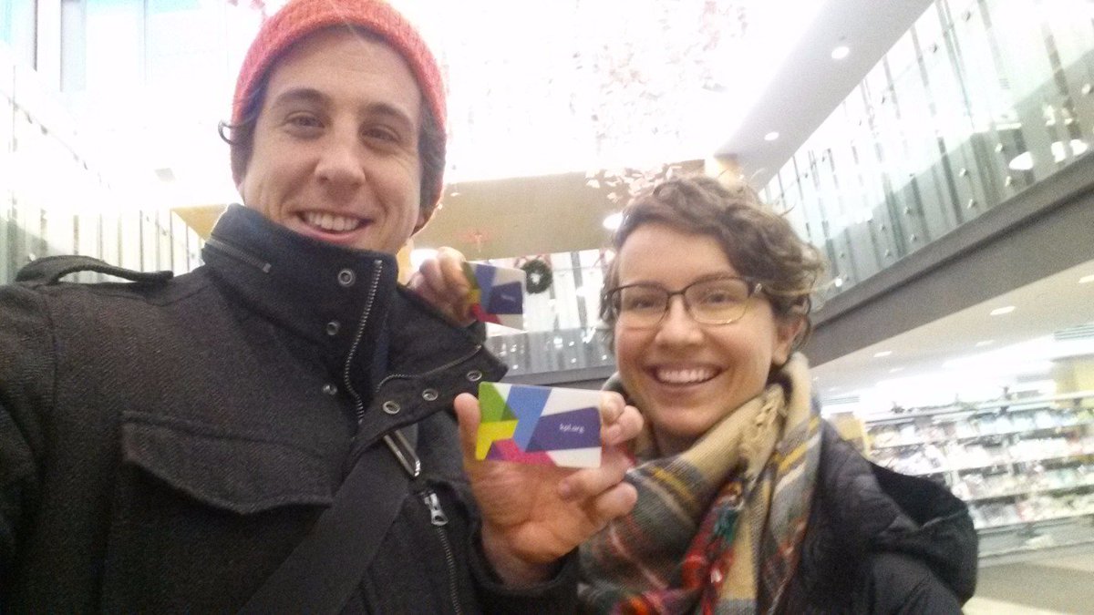 SeanCampbellWR's tweet photo. .@szaflarskaa and I celebrated the start of 2016 with two shiny @KitchLibrary cards! #KnowledgeIsFun #Nerdolution https://t.co/1PcRMecGa0