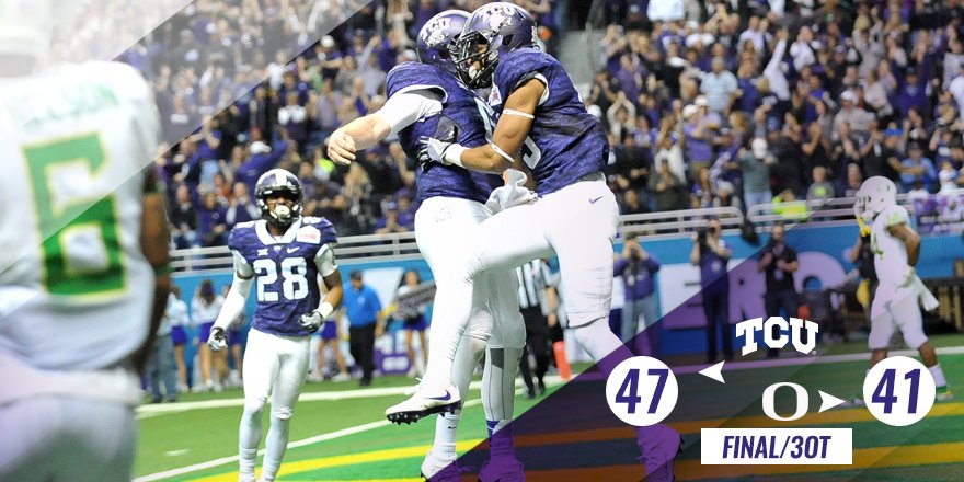 TCUFootball's tweet photo. WHAT A COMEBACK!!! TCU rallies from 31 down to win 47-41 in triple overtime! https://t.co/9YywfDWlTP