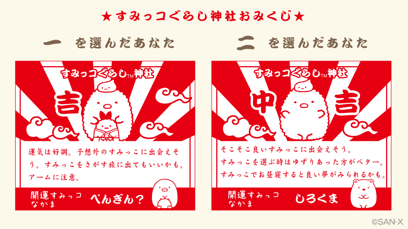 すみくじ結果発表 きっと、とん神様がどこかのすみっこからあなたを1年