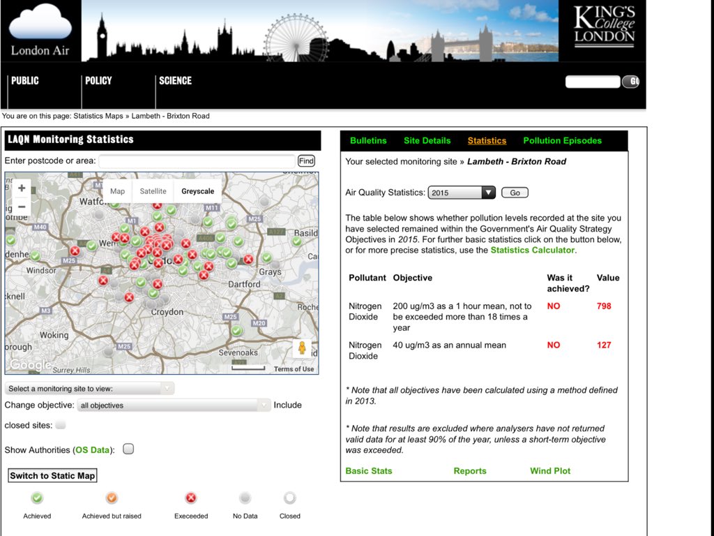CleanAirLondon's tweet image. Officially reported nitrogen dioxide data from #WalbrookWharf #BrixtonRoad #PutneyHighStreet #OxfordStreet for 2015