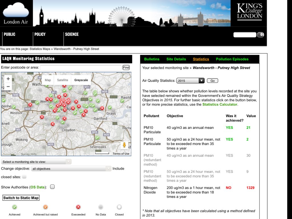 CleanAirLondon's tweet image. Officially reported nitrogen dioxide data from #WalbrookWharf #BrixtonRoad #PutneyHighStreet #OxfordStreet for 2015