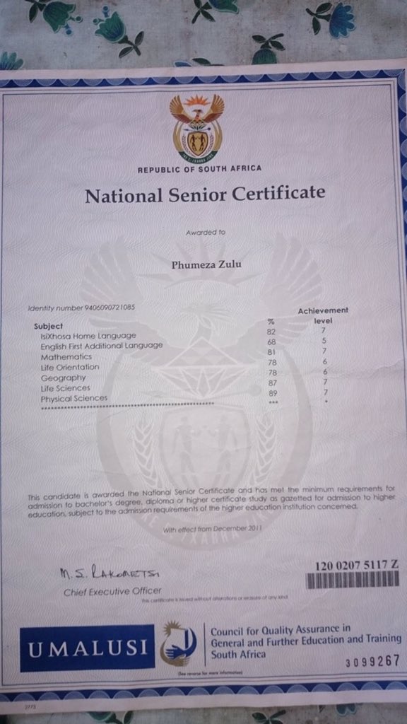 EsethuOnDuty's tweet photo. Help Phumeza Zulu - admitted at UP for dentistry but doesn't have a Sponsor with these great Results 

Please RT https://t.co/o58ldfyRKh