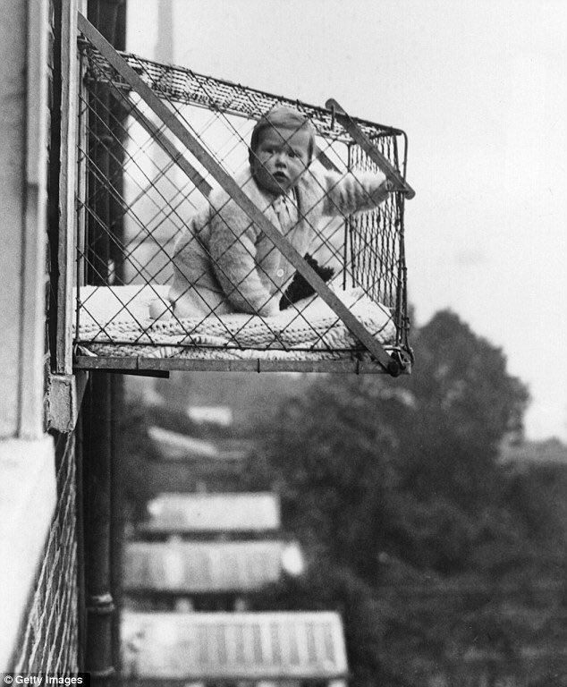 StarlightPocket's tweet photo. 1937 invention baby balcony cage! Would be so much easier just to take them a walk or to playground... https://t.co/m9q6JLDKjp