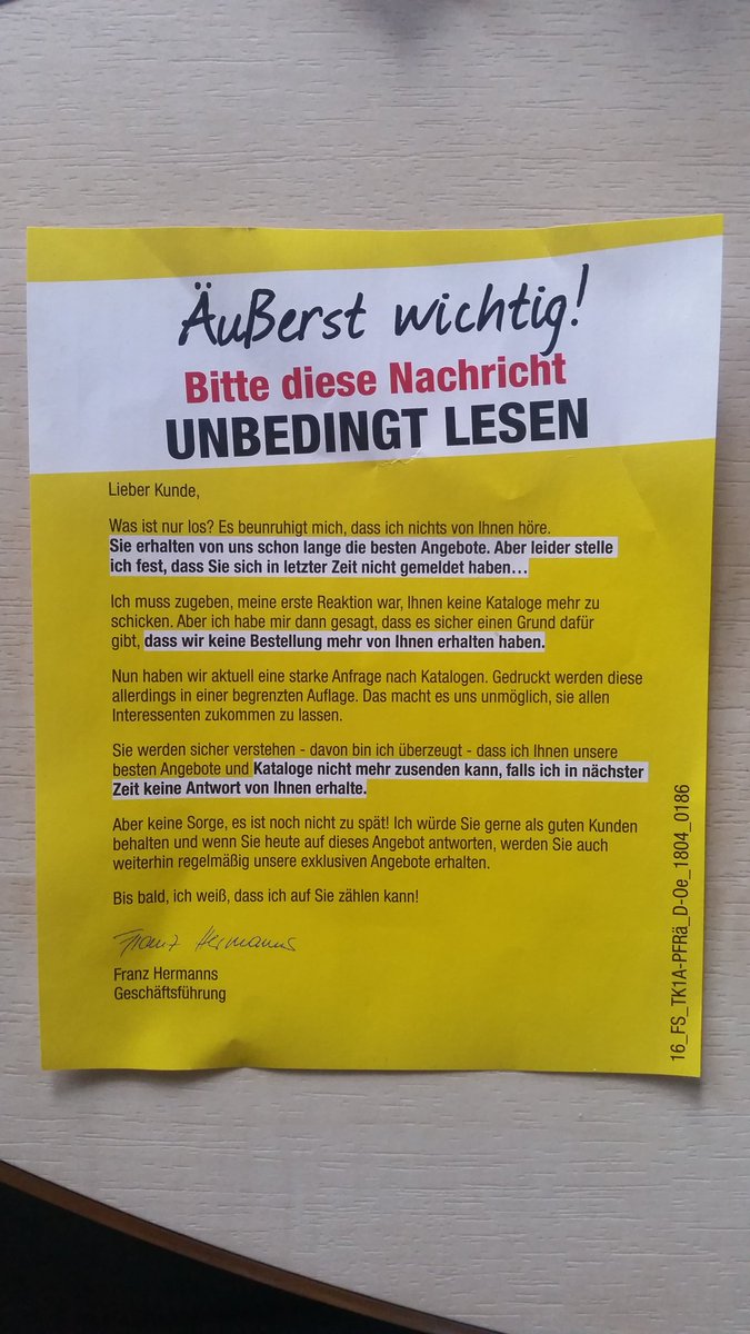 Krass, wie manche #Versandhäuser alte Menschen unter Druck setzen. Das ist dreist. #versandhandel #handel