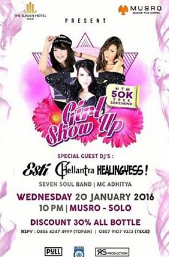 TheSunanHotel's tweet photo. Musro lover! Besuk Rabu kamu bakal di hibur "Girls Show Up" Dont miss it! https://t.co/MP2MtskfjA