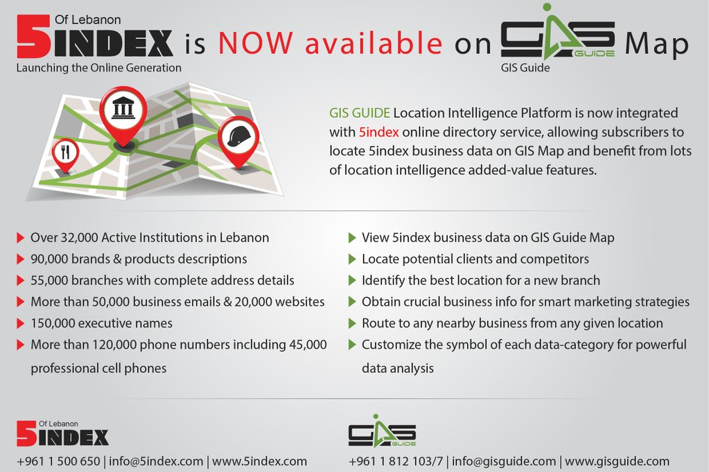 5indexlebanon's tweet image. 5Index Data of Lebanon is NOW on GIS Maps! #5index #gisguide 
@5indexlebanon