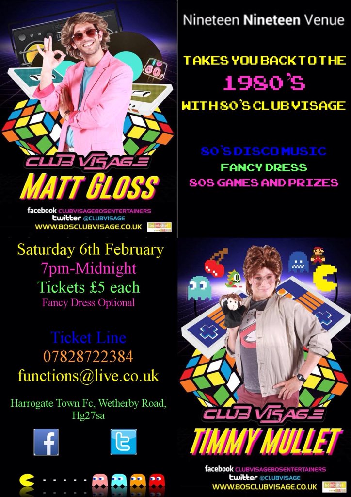 HTAFCCommercial's tweet image. 80's Party Night in the @1919venue at @HarrogateTown - Tickets now on sale and only £5. 75 tickets already sold.